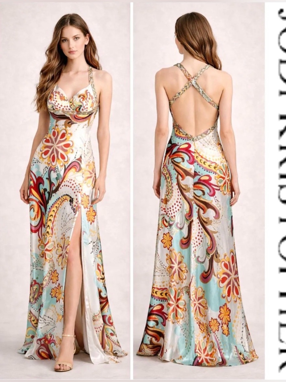 Jodi Kristopher Multi-Color Paisley Floral Crisscross Maxi Dress